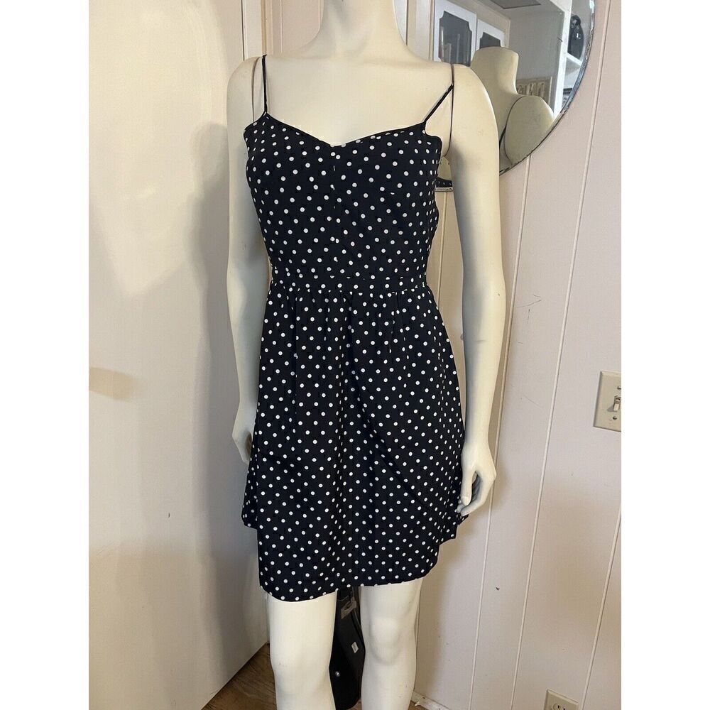 J. Crew Black and White Polka Dot Spaghetti Strap Mini Dress
